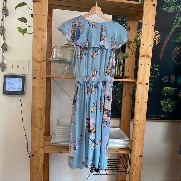 Anthropologie Maeve Blue Floral Postcard Print Rosalia Wrap Dress - Picture 5 of 16